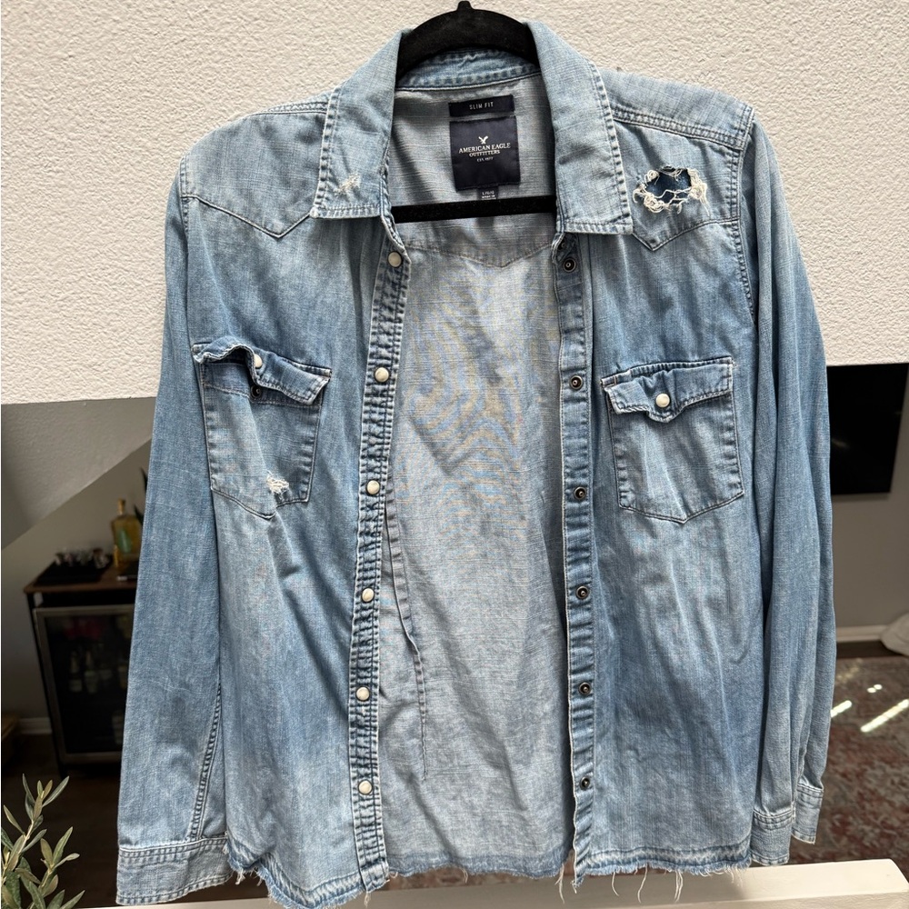 American Eagle Light Blue Denim Shirt